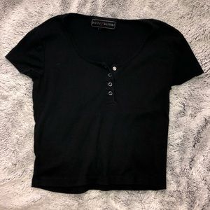 Black Button Up Crop Tee